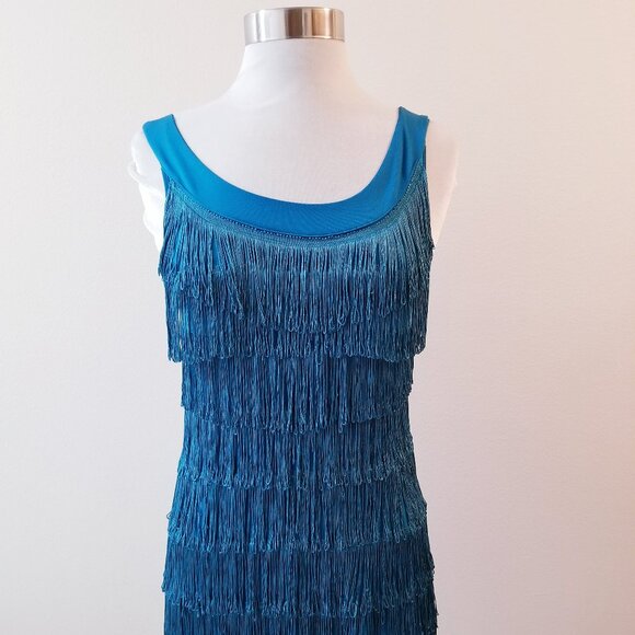 H&M 20s Flapper Style Dark Teal Fringe Dress - Size Small - Picture 1 of 5